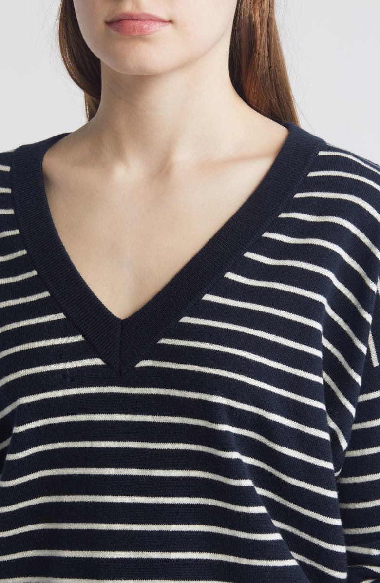 BOSS Stripe Wool & Cashmere V-Neck Sweater, Alternate, color, 