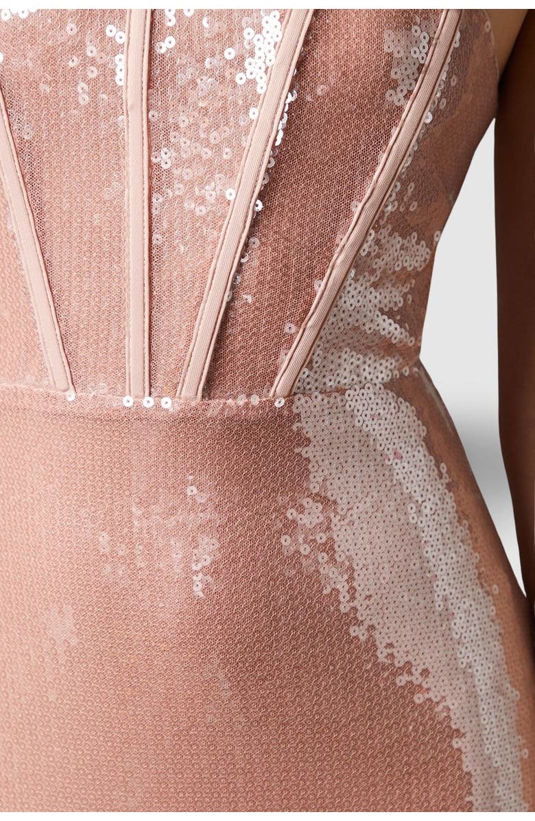 Coast Bandeau Corset Sequin Midi Dress, Alternate, color, Mink