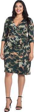 24seven Comfort Apparel Curvy Essential Three Quarter Sleeve Wrap Dress