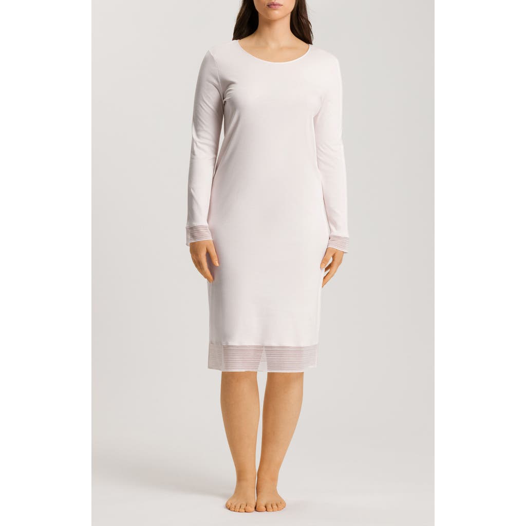 Hanro Sophie Long Sleeve Mercerized Cotton Nightgown in Rose Cream