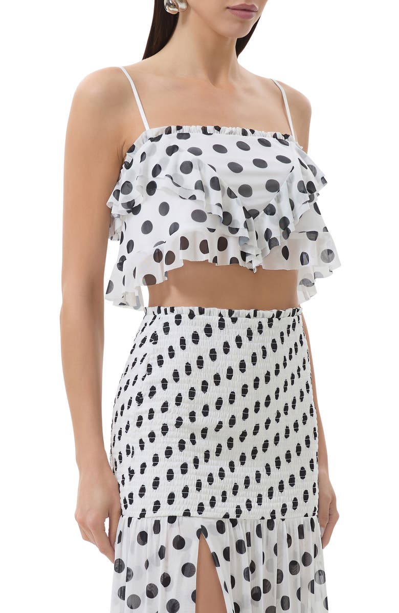 AFRM Koin Ruffle Mesh Crop Camisole, Main, color, Blanc Dot