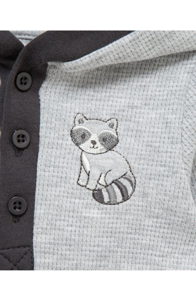 Little Me Raccoon Hooded Cotton Bodysuit & Pants Set, Alternate, color, Grey