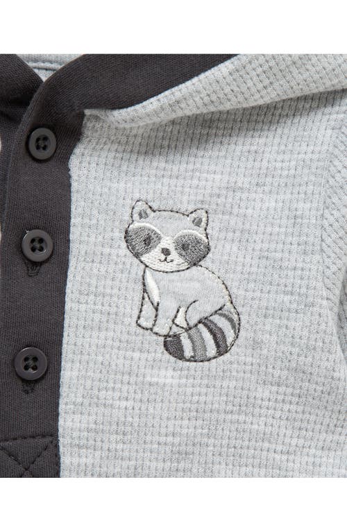 Little Me Raccoon Hooded Cotton Bodysuit & Pants Set In Gray