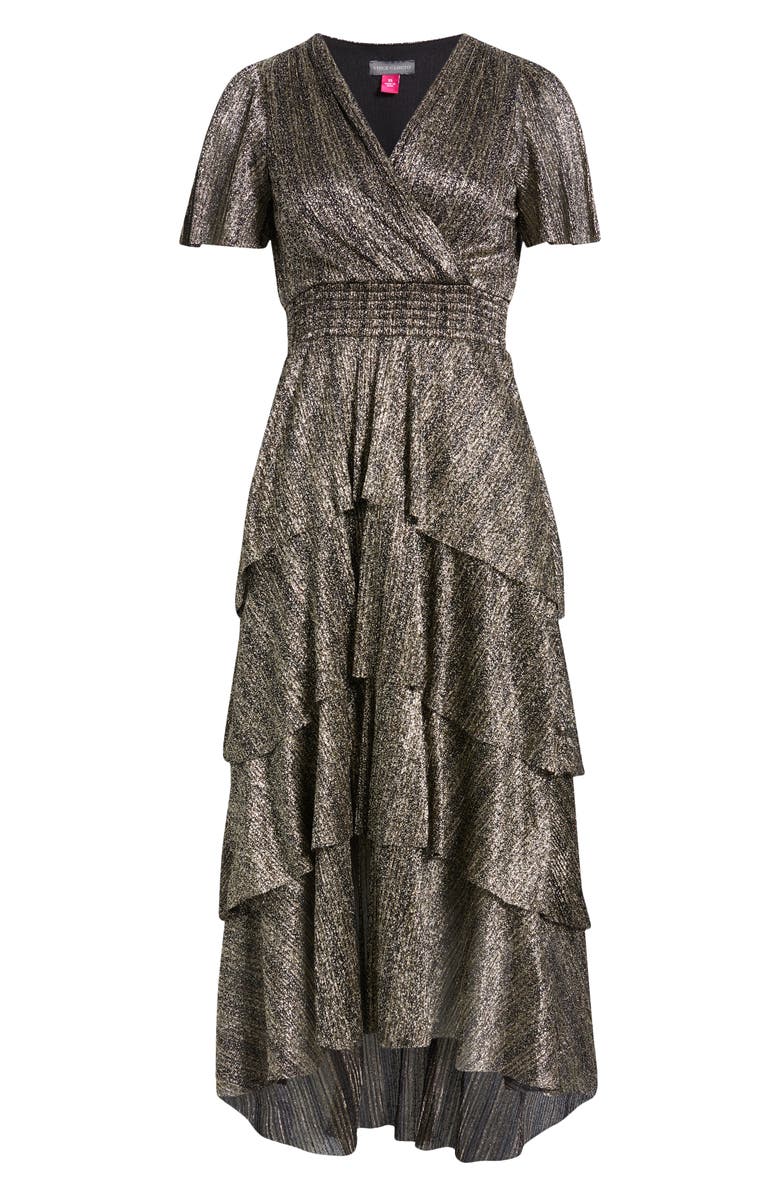 Vince Camuto Metallic Tiered Midi Dress, Alternate, color, Rich Black