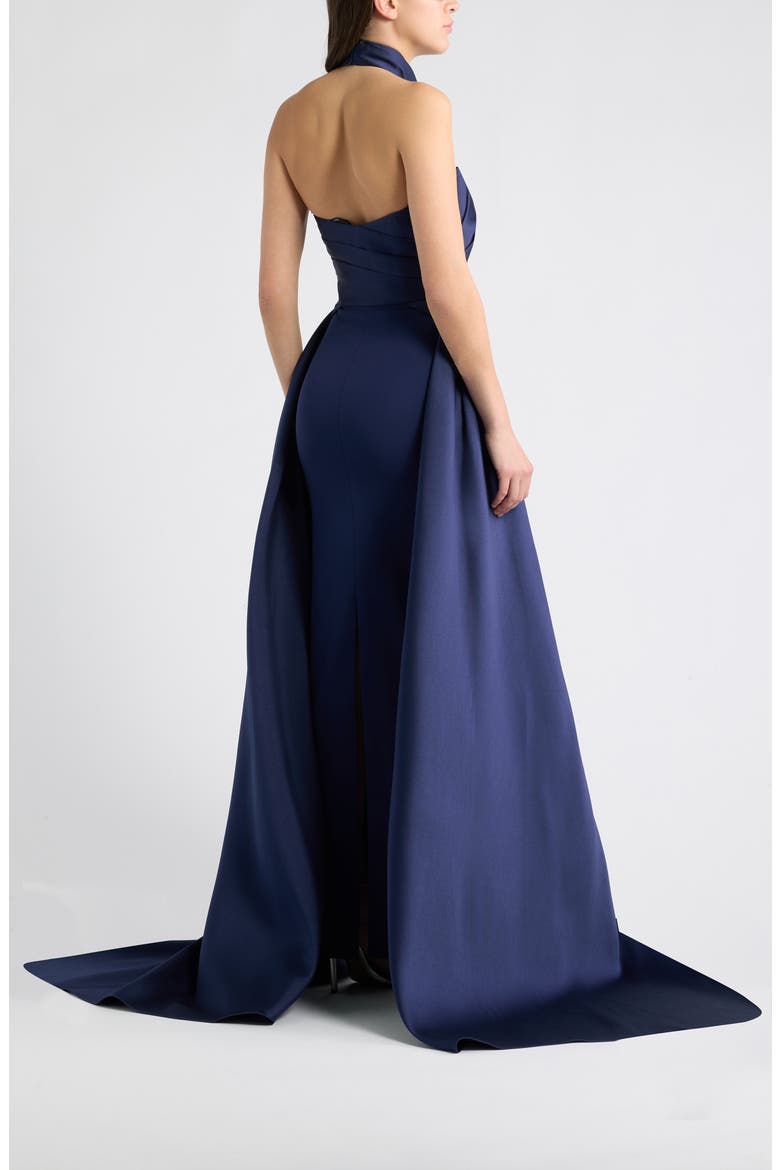 Rumi Mixed Media Halter Gown, Alternate, color, NAVY