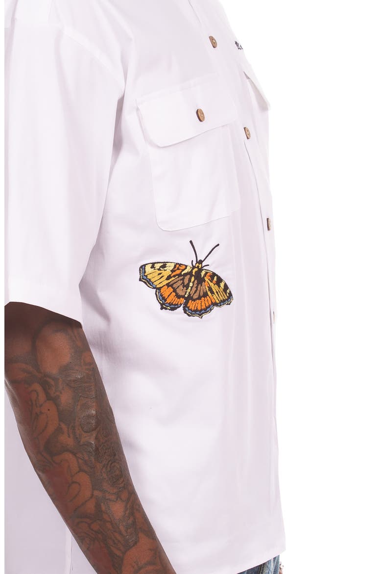 BB Aura Oversize Short Sleeve Cotton Button-Up Work Shirt, Alternate, color, WHITE