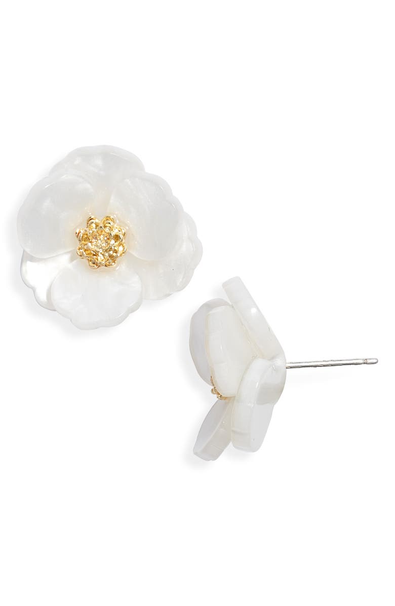 Nordstrom Floral Statement Stud Earrings, Main, color, White- Gold