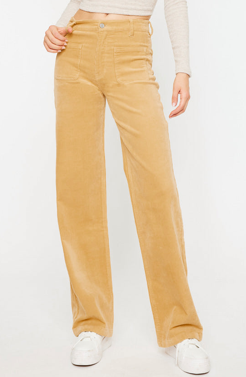 Kancan Saturn Ultra High Rise Wide Leg Corduroy Pants In Yellow