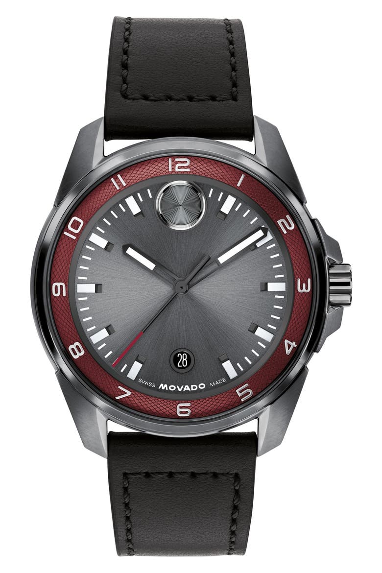 Bold Verso S Leather Strap Watch, 42mm, Main, color, BLACK