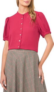 Halogen® Puff Sleeve Button-Up Top