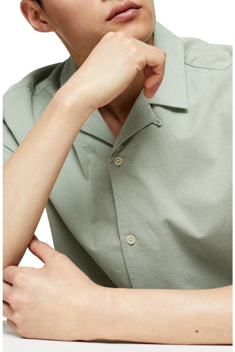 Short Sleeve Button-Up Corduroy Camp Shirt, Alternate, color, SAGE GREEN