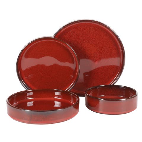 Santorini Mist 16 Piece Terracotta Reactive Glaze Plates and Bowls Dinnerware Set