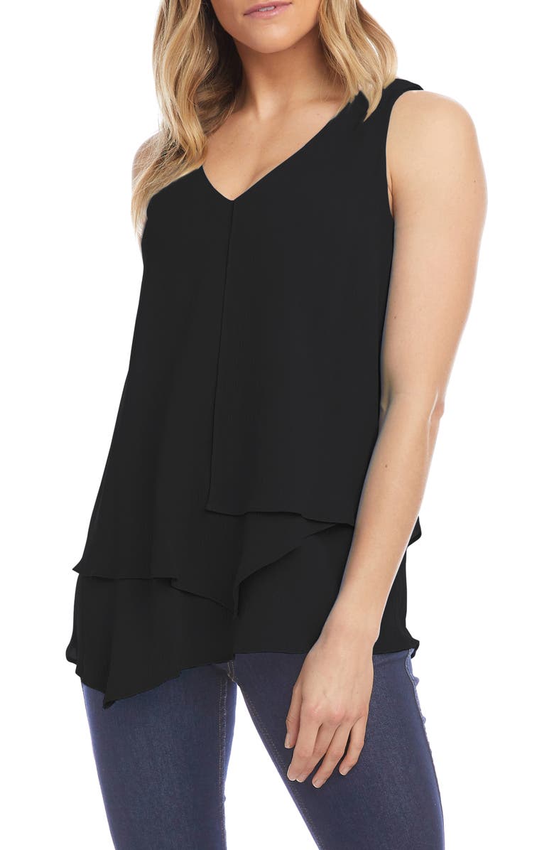 Karen Kane V-Neck Layered Asymmetrical Tank, Main, color, Black