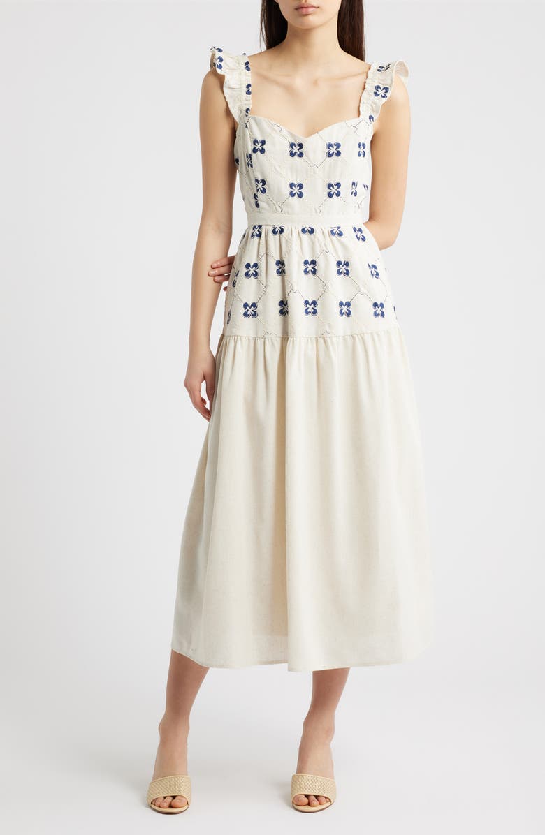 MOON RIVER Floral Embroidered Sundress, Main, color, Navy Multi