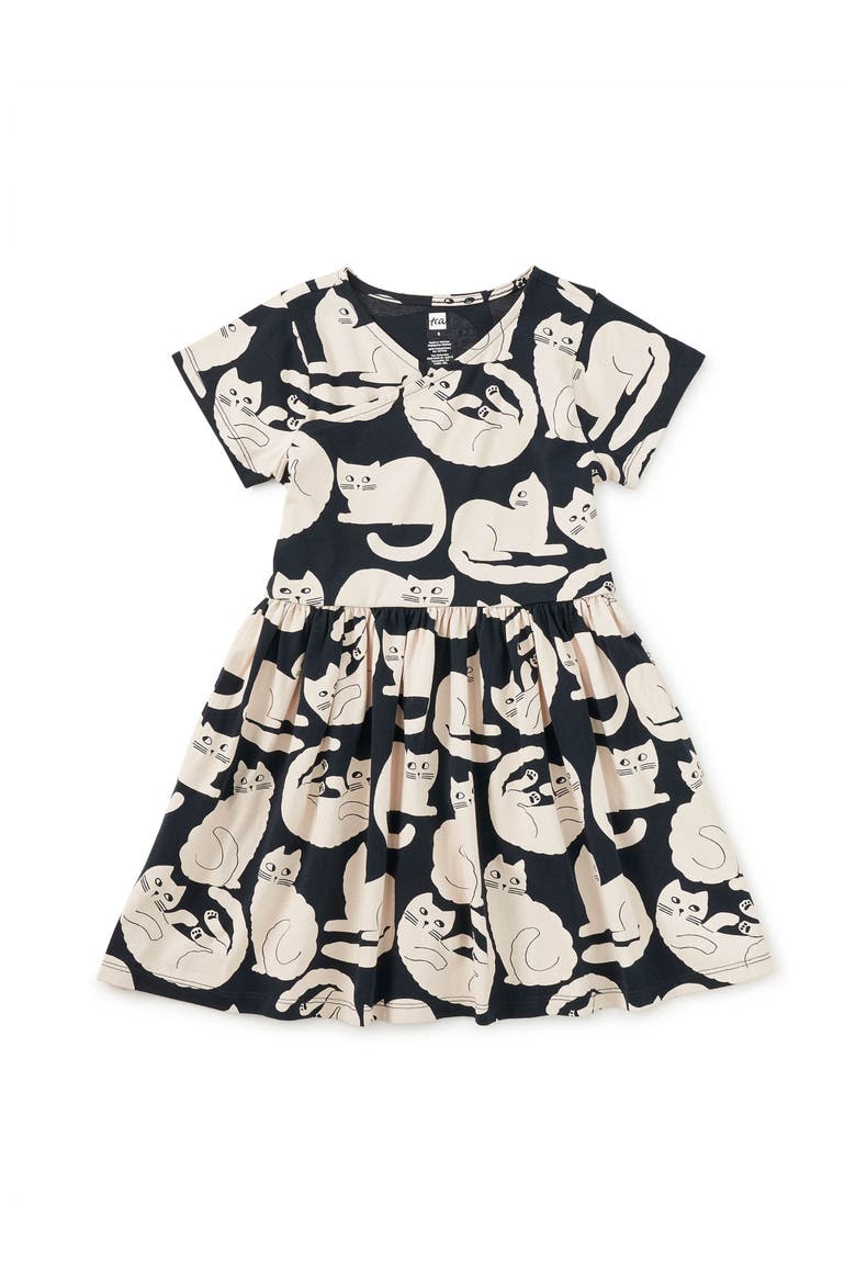 Short Sleeve Wrap Neck Dress, Main, color, Curious Cats