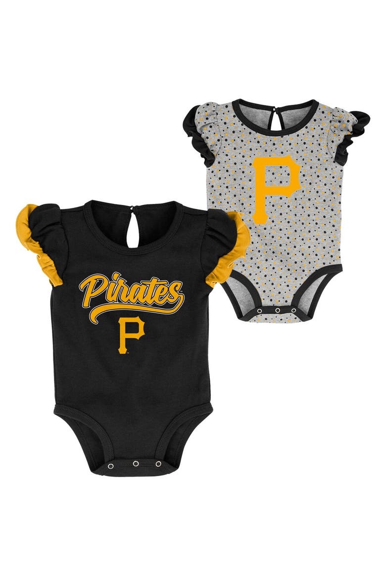 Girls Newborn Black/Heathered Gray Pittsburgh Pirates Scream & Shout Two-Pack Bodysuit Set, Main, color, Black