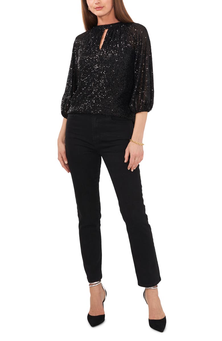 Vince Camuto Sequin Keyhole Neck Blouse, Alternate, color, 