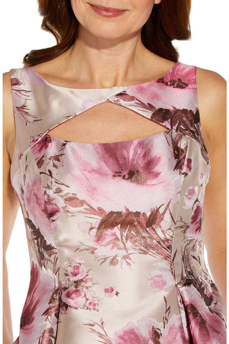 Metallic Floral Jacquard Fit & Flare Cocktail Dress, Alternate, color, SILVER/ BLUSH MULTI