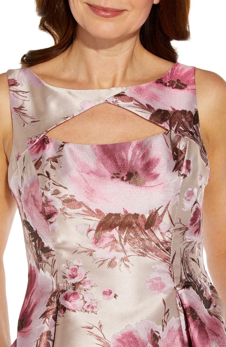 Adrianna Papell Metallic Floral Jacquard Fit & Flare Cocktail Dress, Alternate, color,