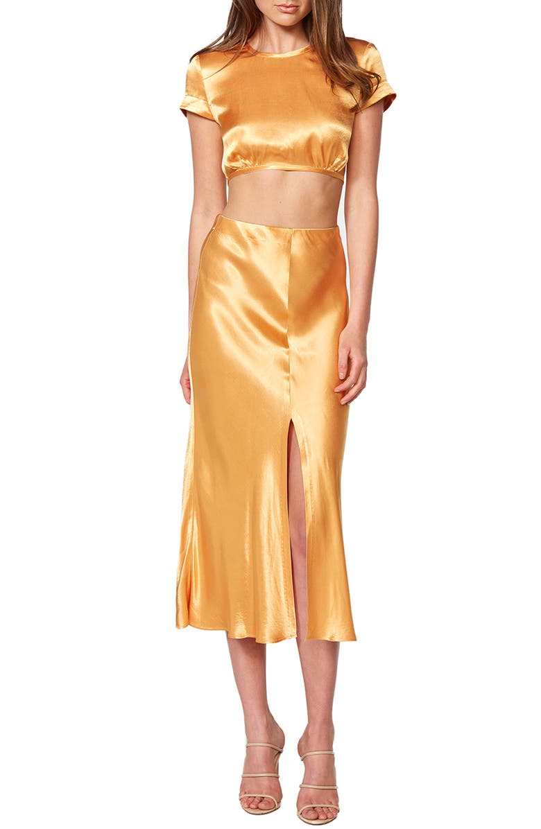 Bardot Satin Slip Skirt, Alternate, color,