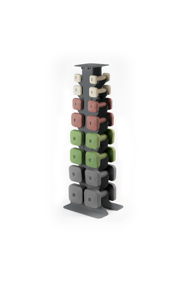 WeGym SafeGrip Dumbbells Full Set with Dark Rack, Main, color,