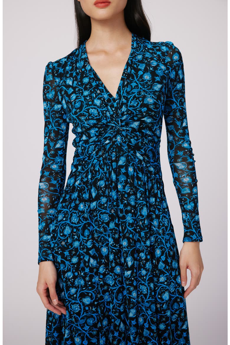 Burton Floral Print Long Sleeve Mesh Midi Dress, Alternate, color, FLEETWOOD FOLK BLUE LG