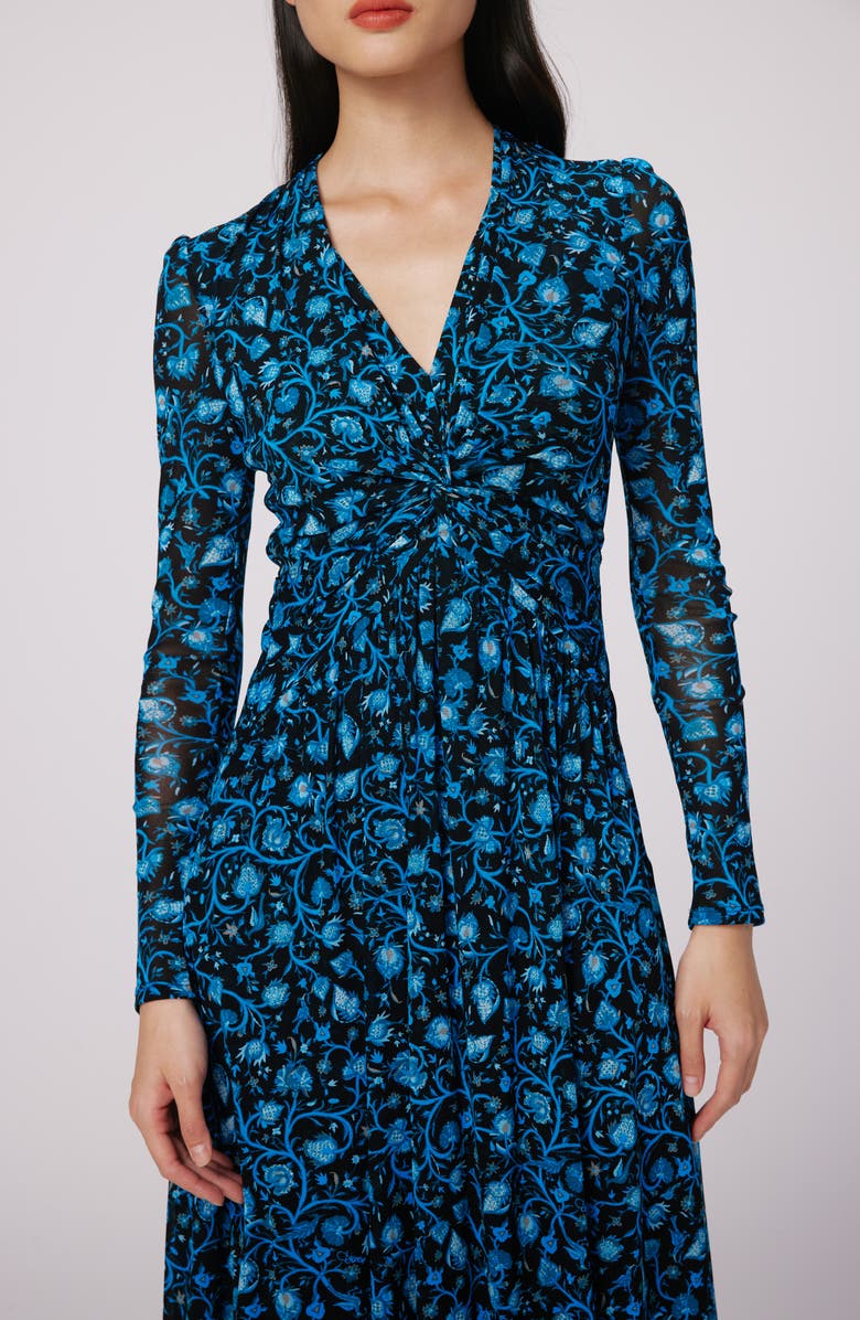 DVF Burton Floral Print Long Sleeve Mesh Midi Dress, Alternate, color,