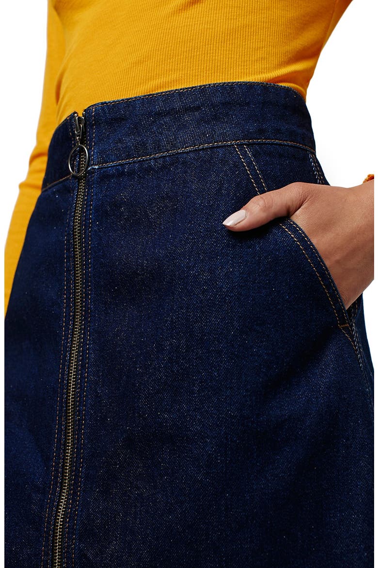 Denim Zip A-Line Skirt, Alternate, color, INDIGO