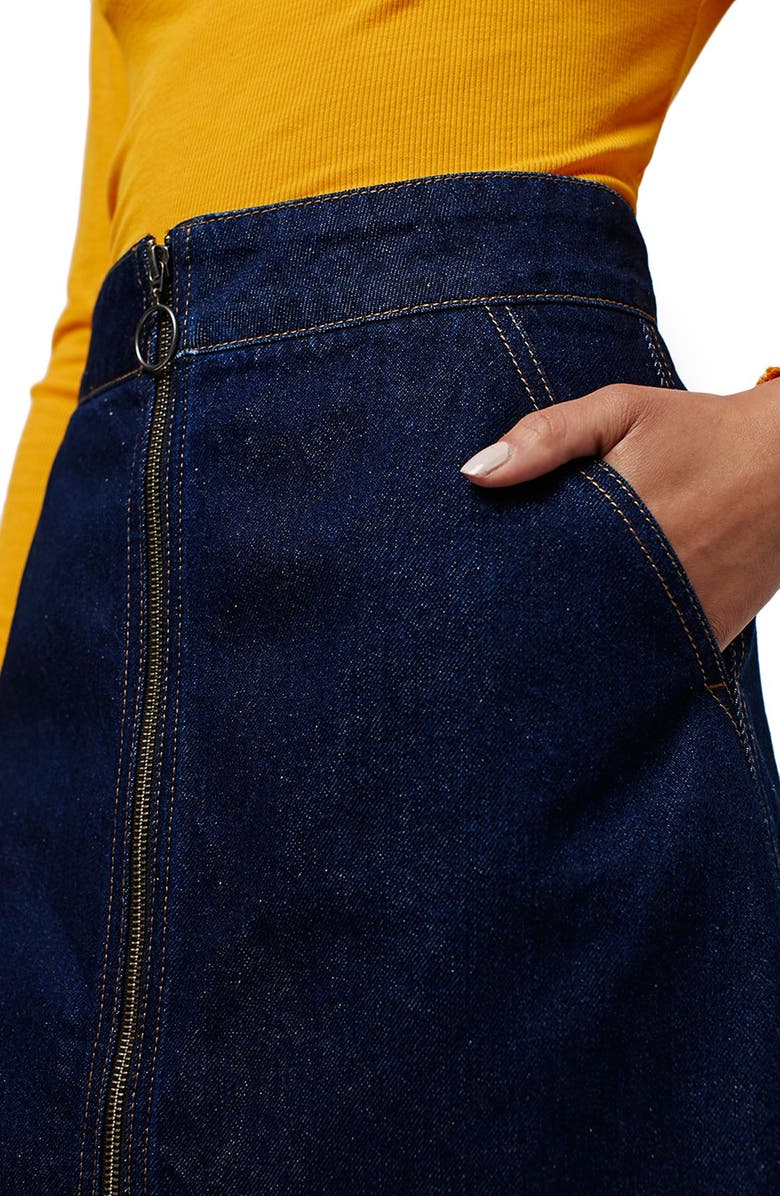 Topshop Denim Zip A-Line Skirt, Alternate, color, 