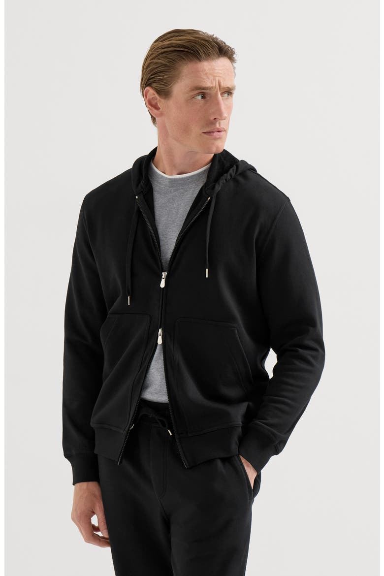 Techno cotton French terry hooded sweatshirt with zipper, Main, color, Black