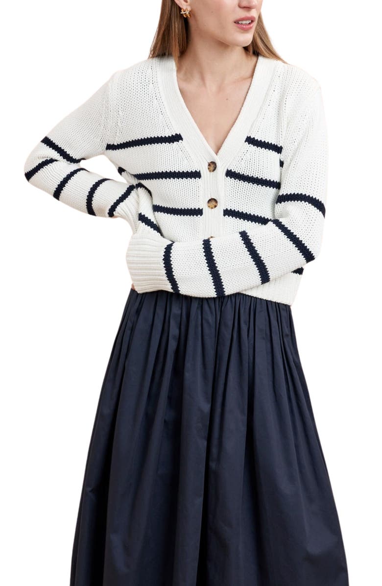 La Ligne Mini Marina Cardigan, Main, color, Cream/Navy