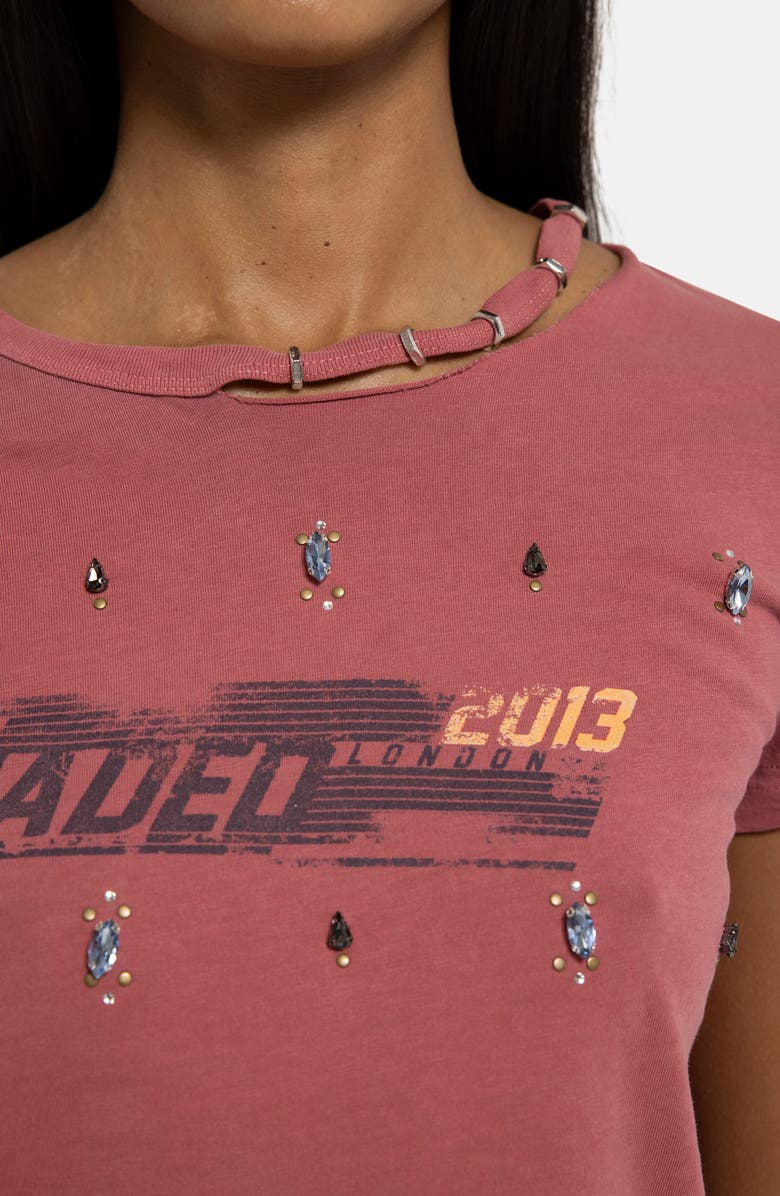 JADED LONDON Distressed Jewel Crop T-Shirt, Alternate, color, Red