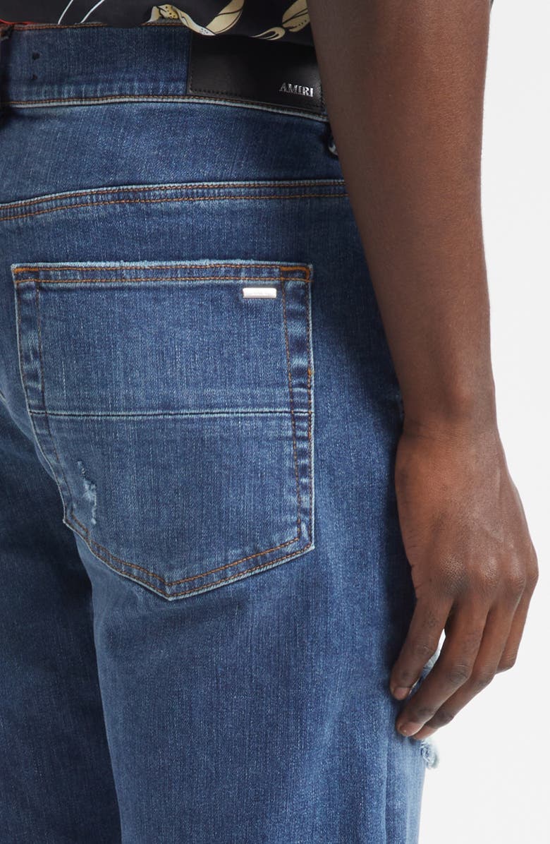 AMIRI Thrasher Slim Fit Distressed Floral Velvet Patch Jeans, Alternate, color, Dark Indigo