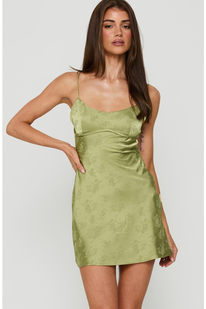 Clemence Floral Satin Minidress, Alternate, color, MINT GREEN