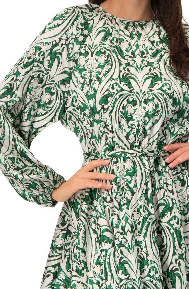 IVONNE Baroque Print Mini Dress with Belted Waist, Alternate, color, Green