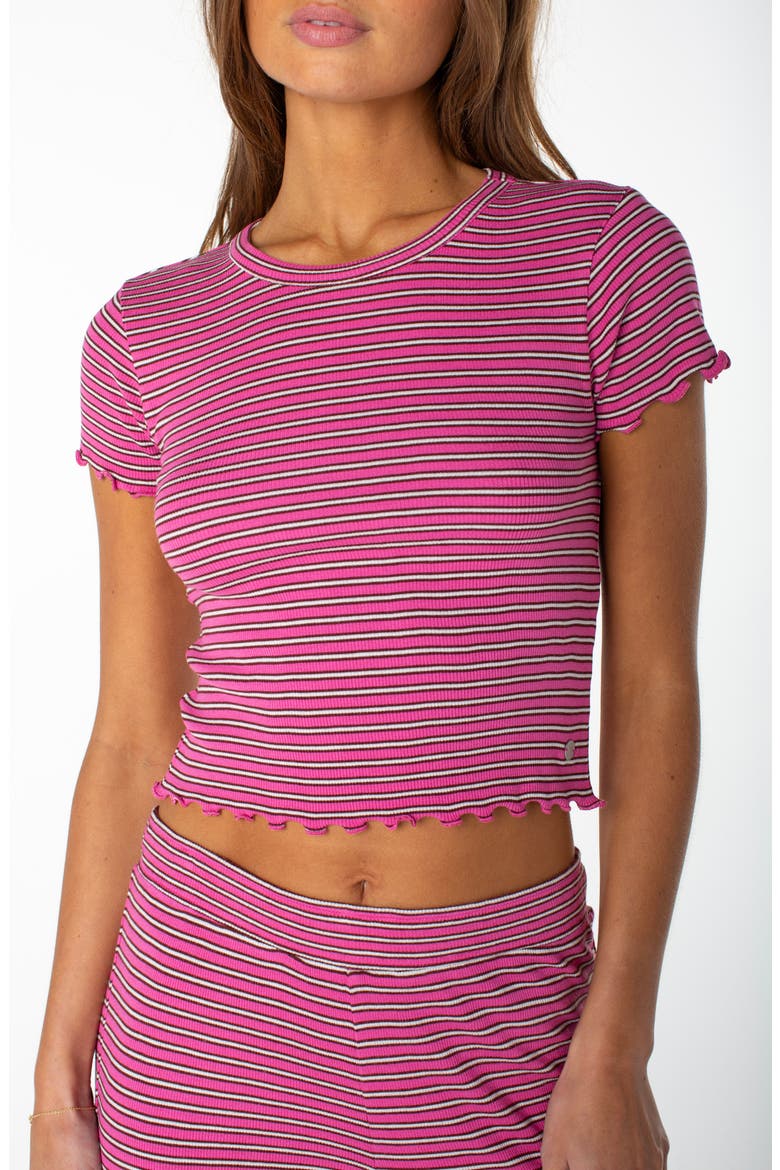 Poolside Striped Ribbed Crop T-Shirt, Main, color, IBIS ROSE