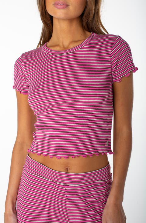 Poolside Striped Ribbed Crop T-Shirt