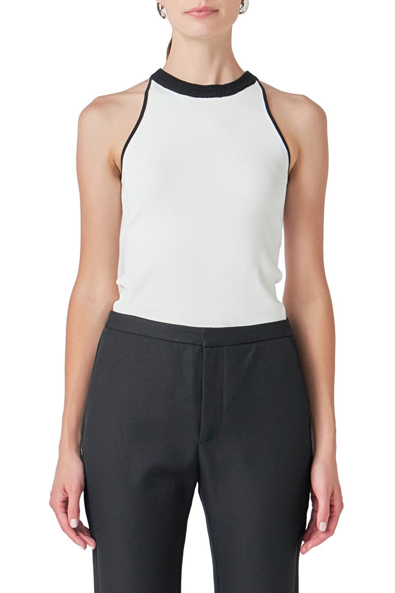 Contrast Detail Sleeveless Top, Main, color, WHITE/ BLACK