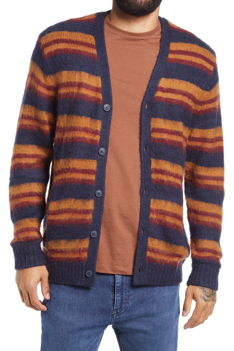 Men's Noah Stripe Cardigan, Main, color, MOODY BLUE