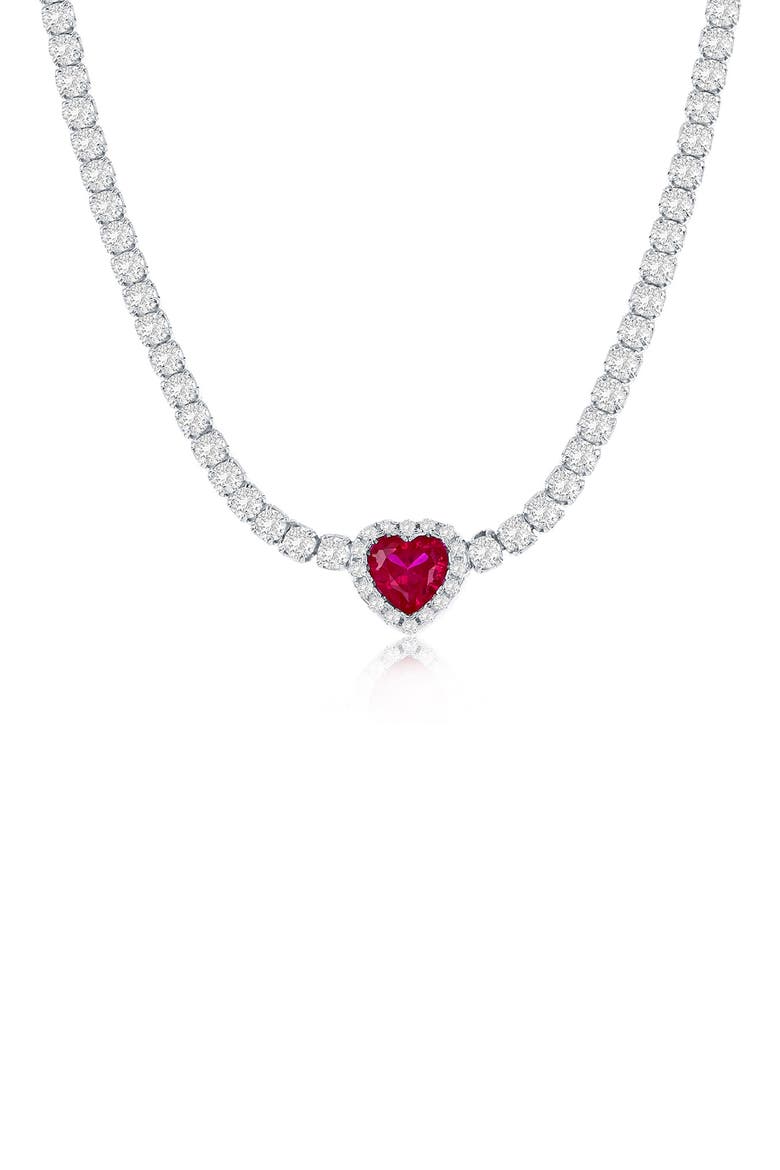Heart Cubic Zirconia Tennis Necklace, Main, color, RUBY
