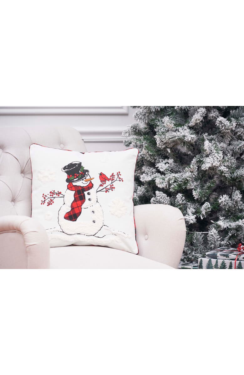 C&F Home Christmas Snowman & Red Cardinal Bird Embroidered Accent Throw Pillow 18" x 18", Alternate, color, White