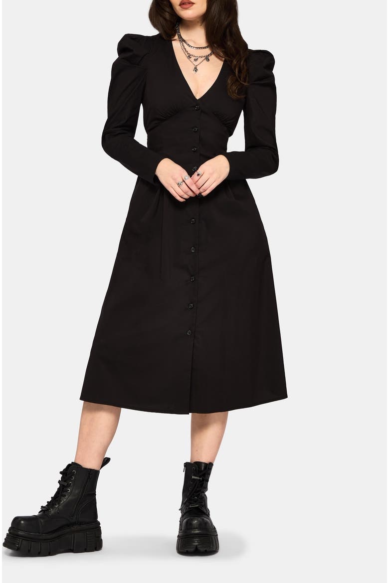 Morag Button Up Cotton Midi Dress, Alternate, color, Black