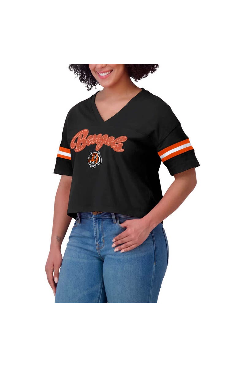 WEAR by Erin Andrews Women's WEAR by Erin Andrews Black Cincinnati Bengals Plus Size Color Block Boxy V-Neck T-Shirt, Alternate, color, Black