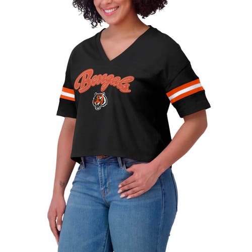 Wear By Erin Andrews Black Cincinnati Bengals Plus Size Color Block Boxy V-neck T-shirt In Black