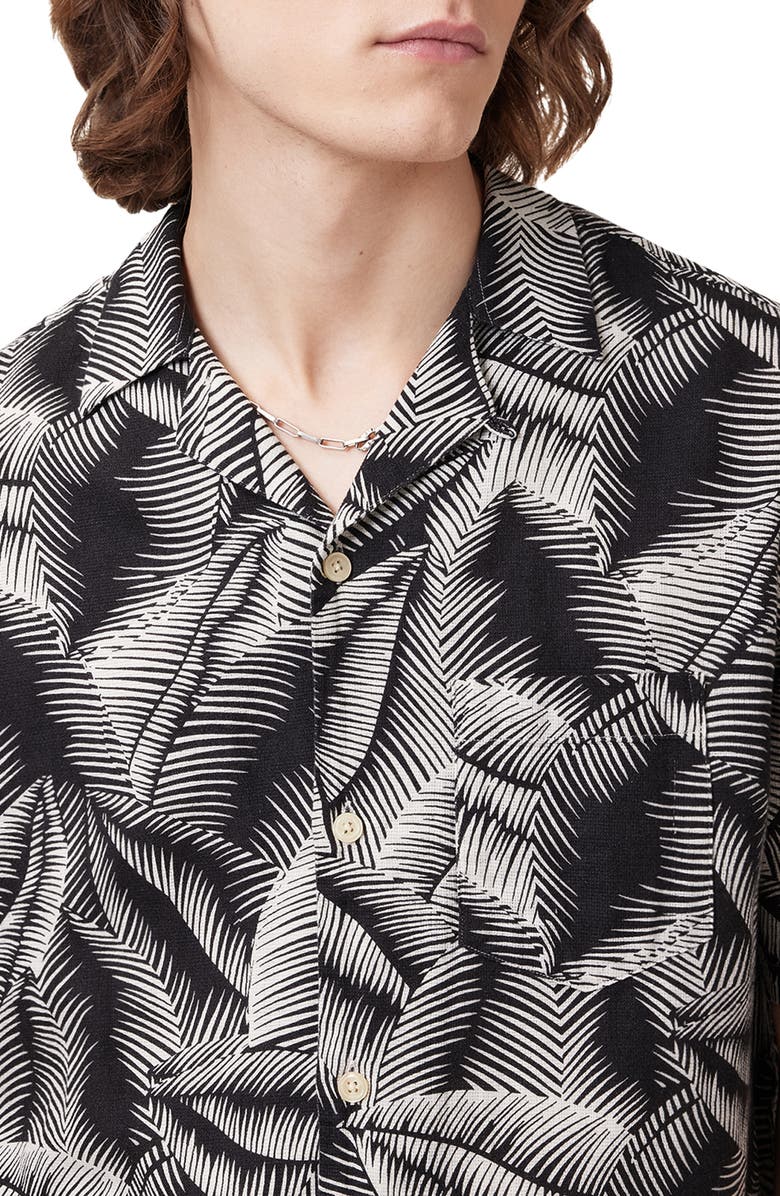 AllSaints Marseille Short Sleeve Linen & Cotton Button-Up Camp Shirt, Alternate, color, Pebblestone Grey