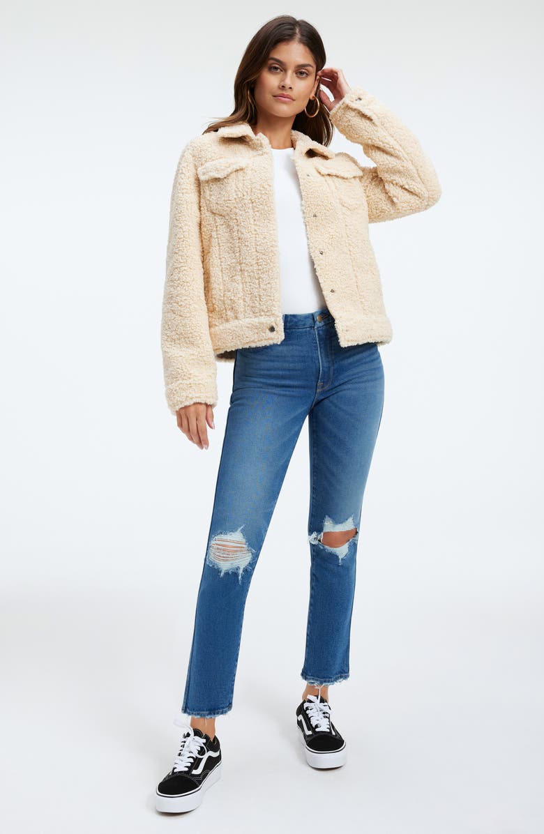 Good American Good Curve High Waist Distressed Straight Leg Jeans, Alternate, color, Indigo337