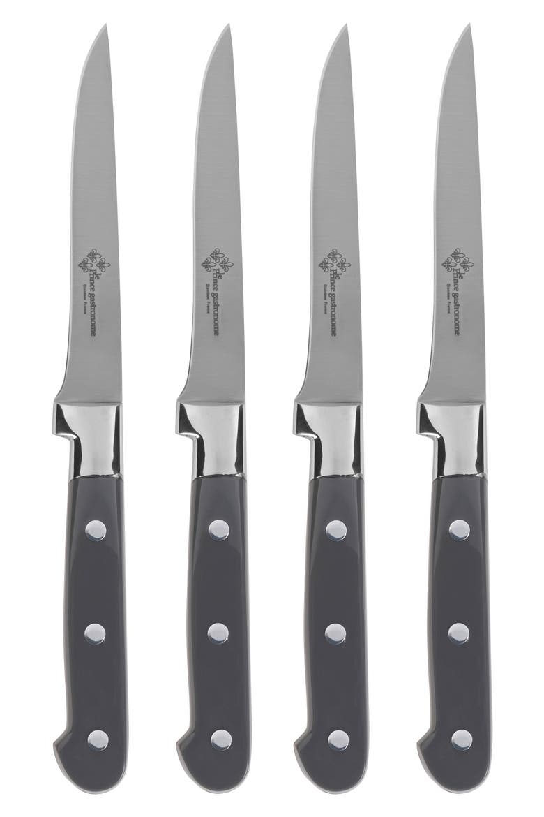 Prince Gastronome 4-Piece Steak Knife Set, Main, color, PEWTER
