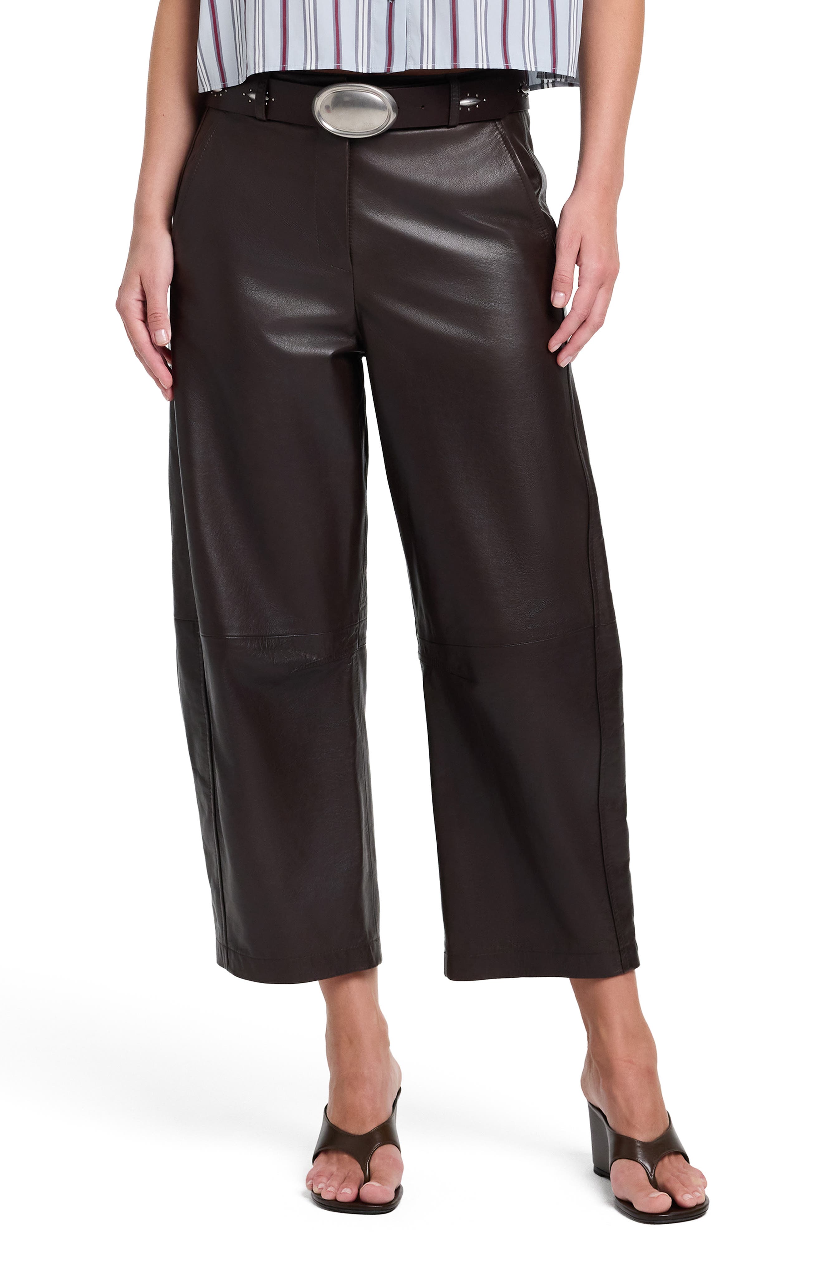 Twp Leather Slouchy Wide Leg Trousers In Black