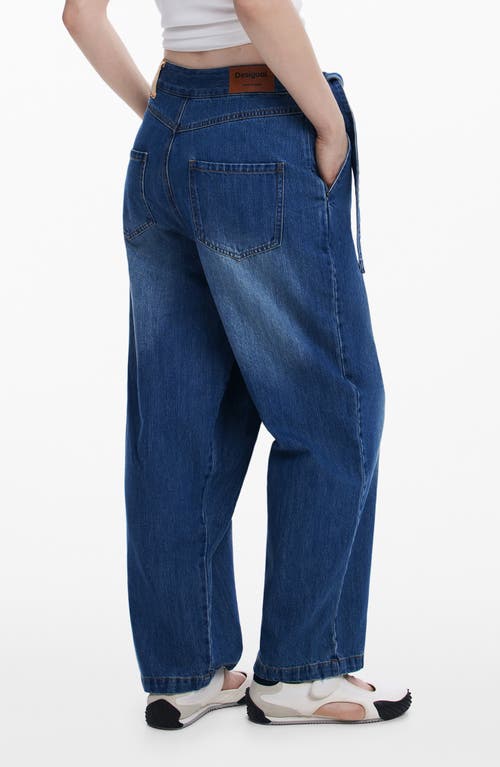 Desigual Faded Faux Wrap Jeans In Blue