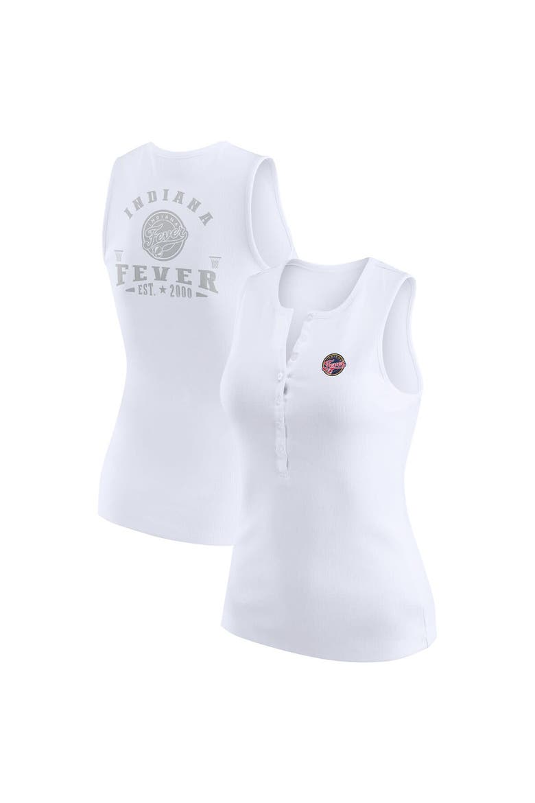 Women's WEAR by Erin Andrews White Indiana Fever Rib-Knit Henley Tank Top, Alternate, color, White